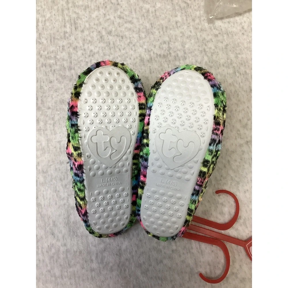 Ty Beanie Boos Dotty Leopard Rainbow Plush Slippers Kids Large 4-5 BBX4Y16-TG